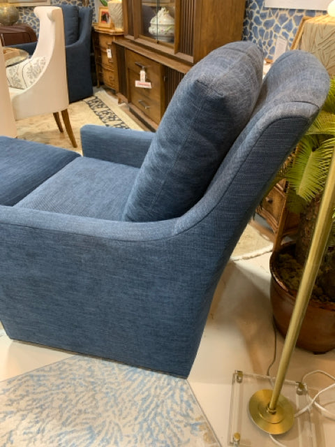 CENTURY CHAIR AND OTTOMAN BLUE UPHOLSTERED SWIVEL