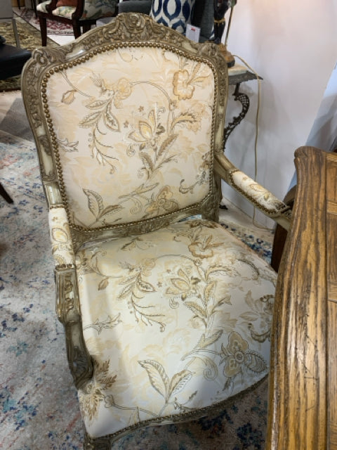 CHAIR UPHOLSTERED WITH  FLOWER PRINT AND PIN NAIL DETAIL