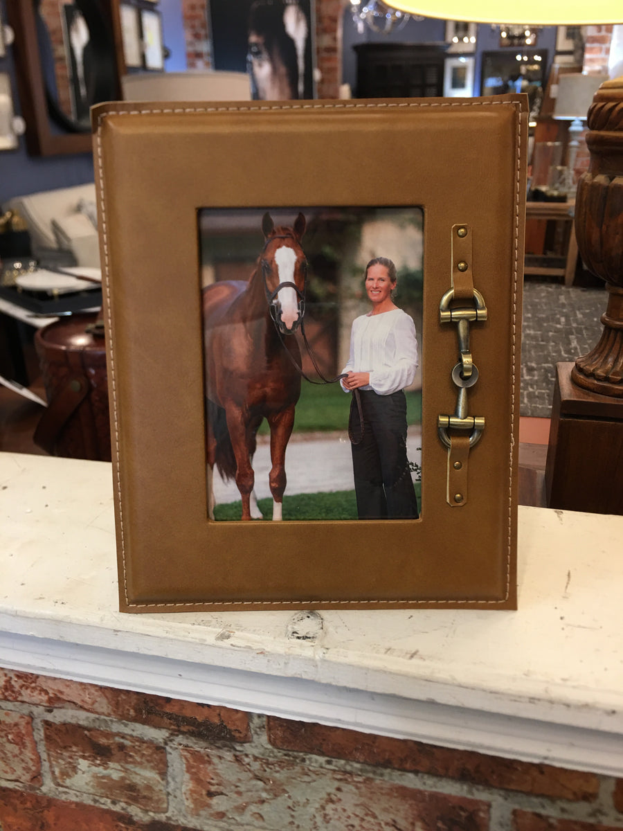 PHOTO FRAME TAN LEATHER WITH GOLD HORSE BIT