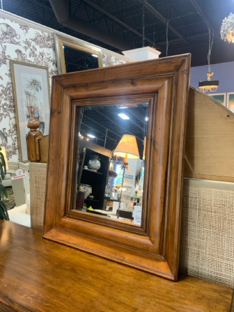 BEVELED MIRROR WITH RED WOOD FRAME