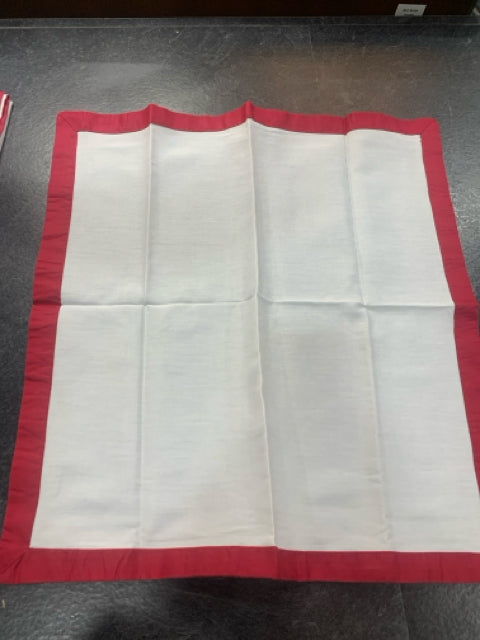 NAPKINS WHITE WITH RED BORDER SET OF 9