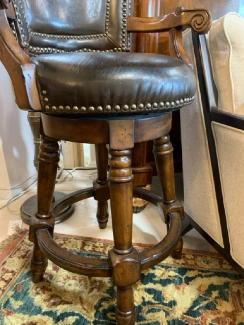 PAIR OF SWIVEL BAR STOOLS BLACK LEATHER SEAT