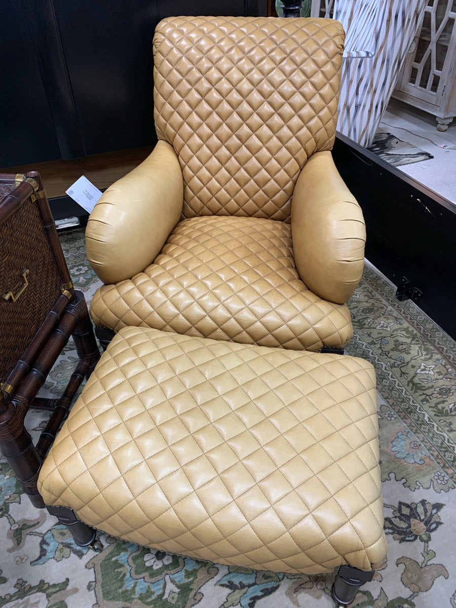 FERGUSON COPELAND LEATHER CHAIR AND OTTOMAN  CARMEL QUILTED