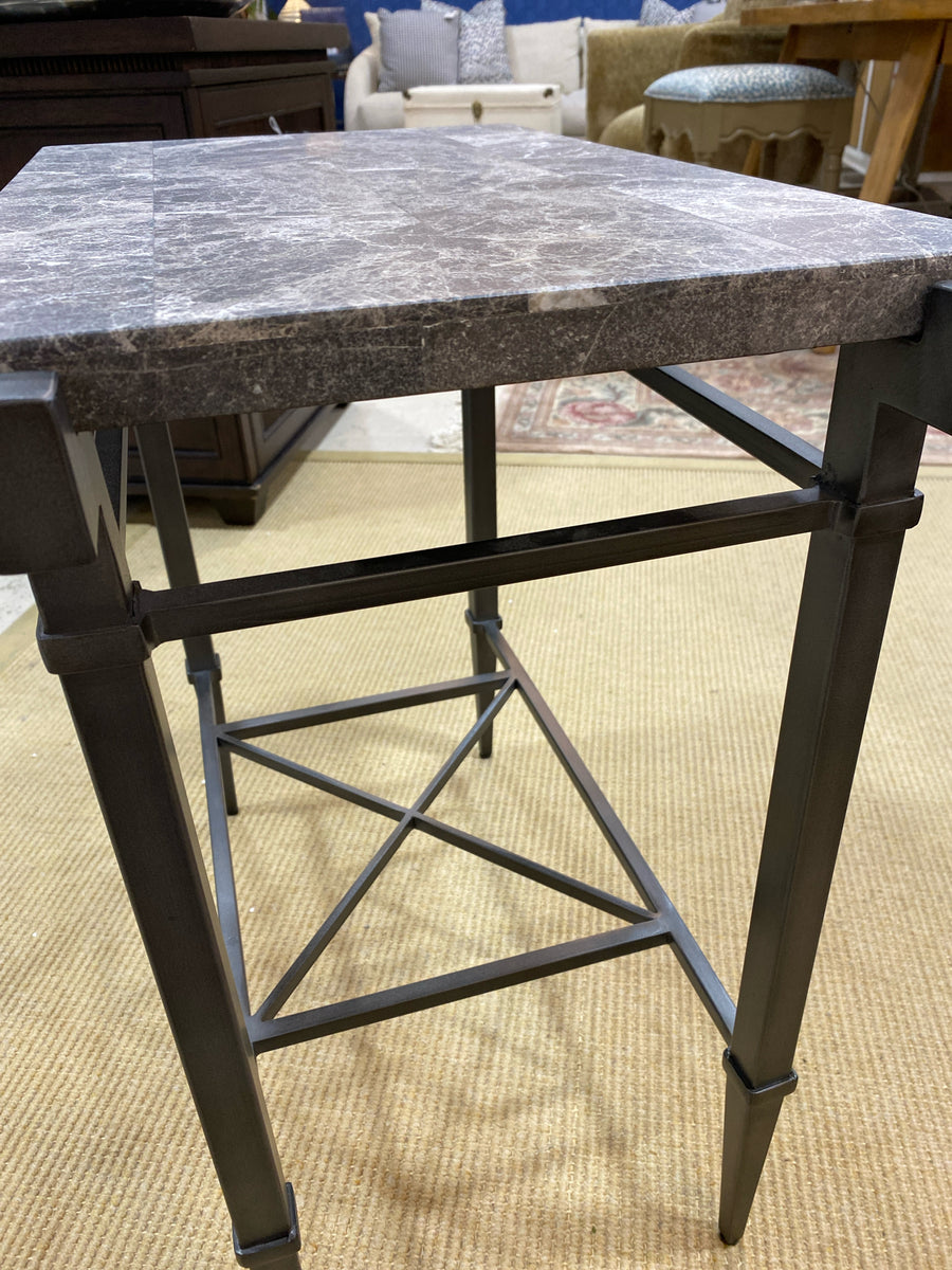 BERNHARDT END TABLE METAL BASE MARBLE TOP