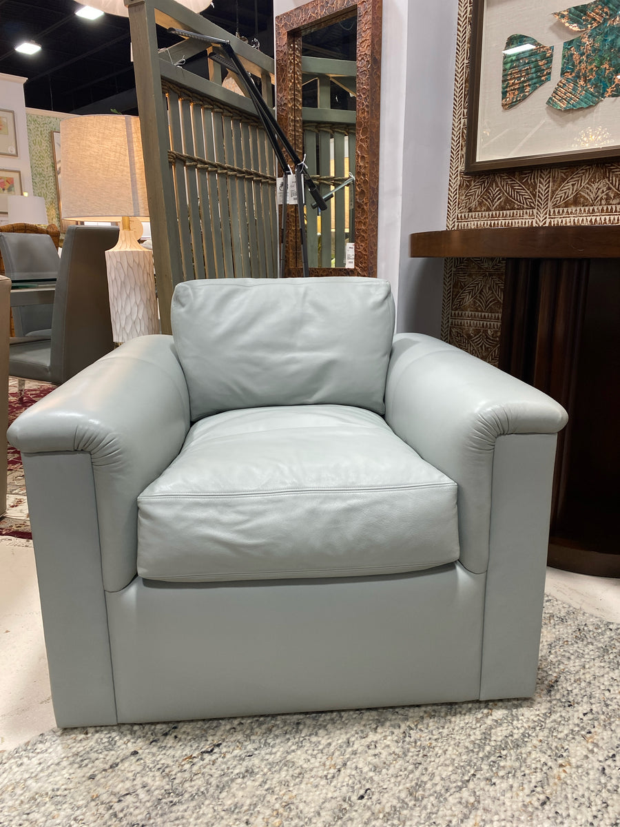 J ROBERT SCOTT ARM CHAIR GREY LEATHER ON CASTERS