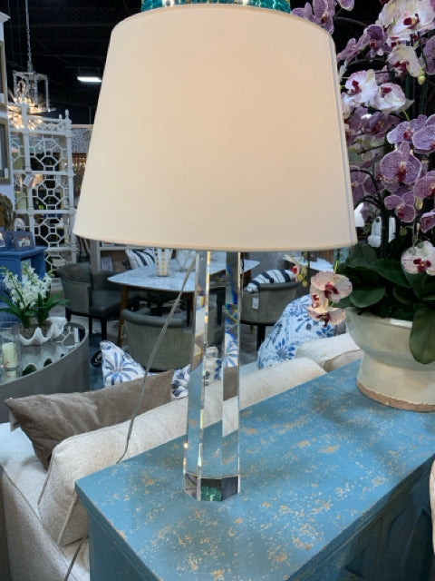TABLE LAMP LUCITE WITH CREAM SHADE