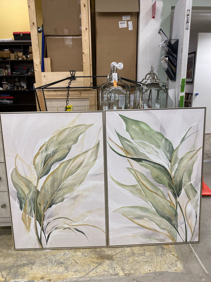 GICLEE PAIR OF  PLANT FLOW IN CHAMPAGNE FLOAT FRAME