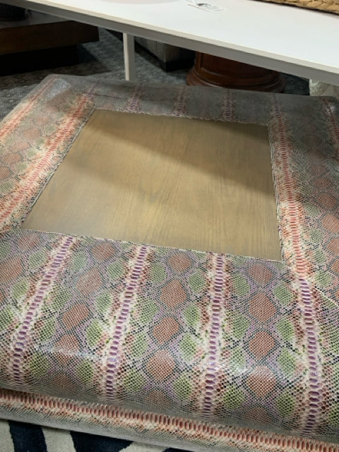 VANGUARD COFFEE TABLE/OTTOMAN MULTI COLOR FAUX SNAKE FABRIC WITH WOOD CENTER