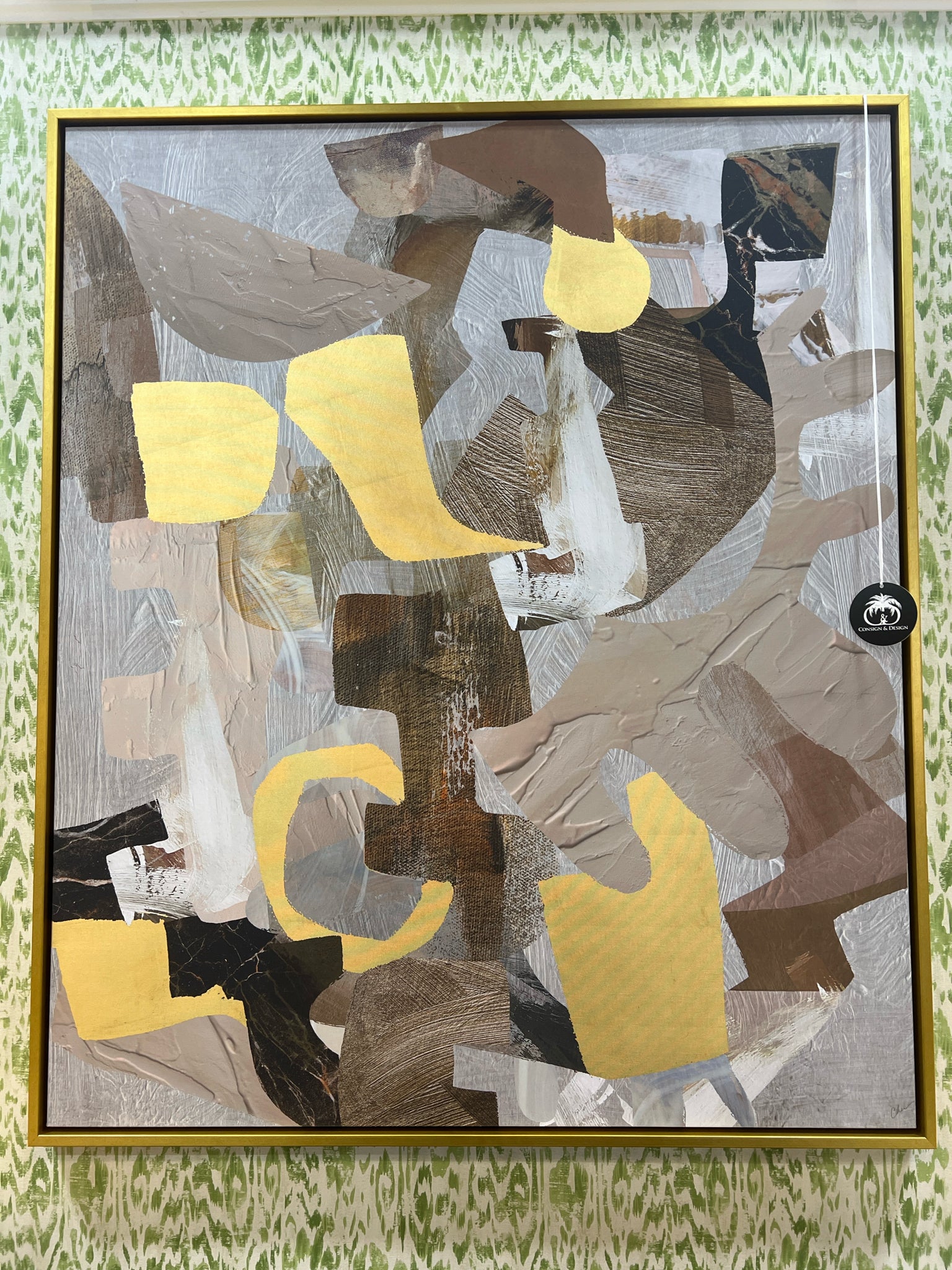 GICLEE TAN AND GOLD ABSTRACT GOLD FLOATER FRAME – Consign & Design