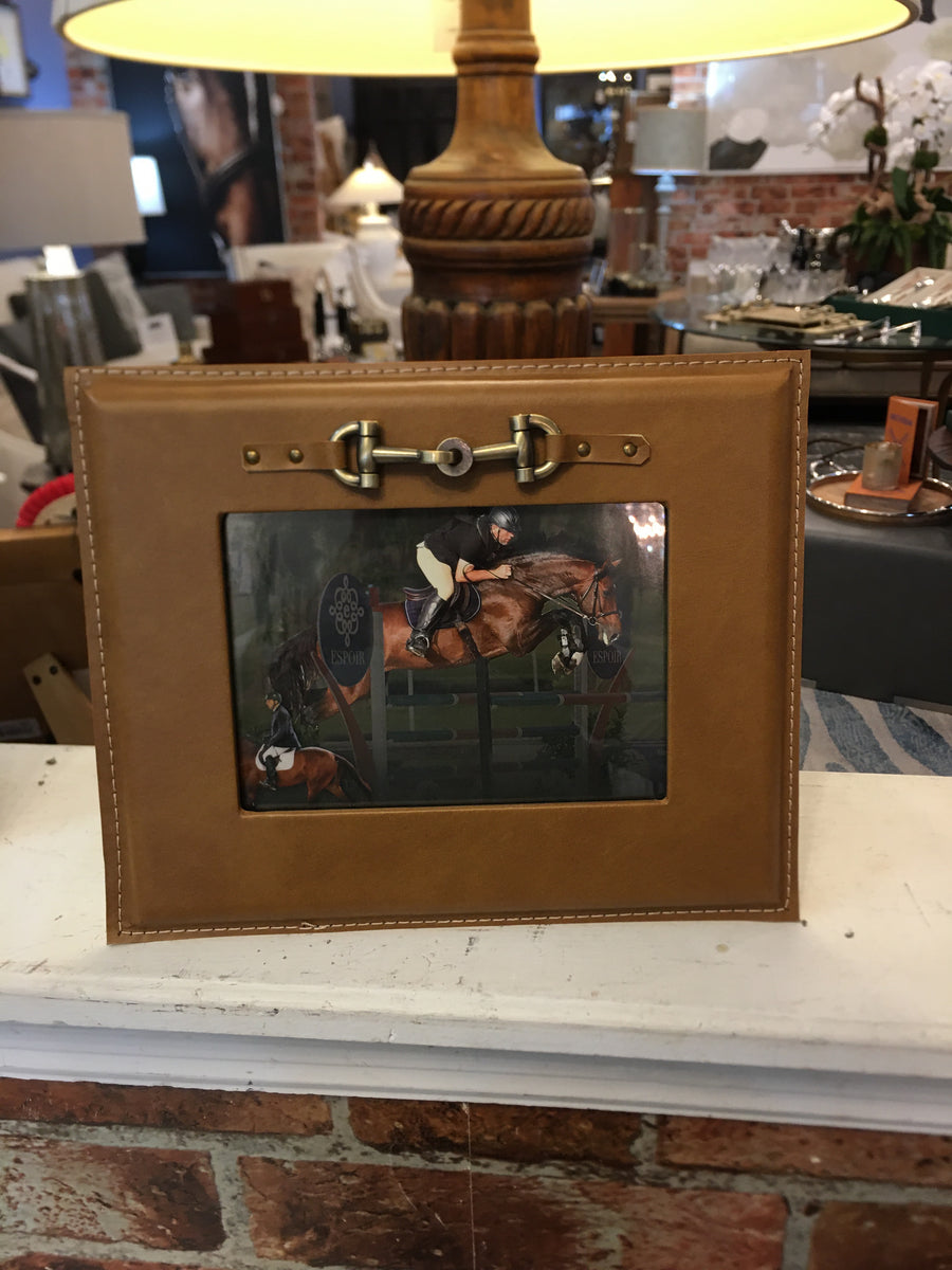 PHOTO FRAME TAN LEATHER WITH GOLD HORSE BIT