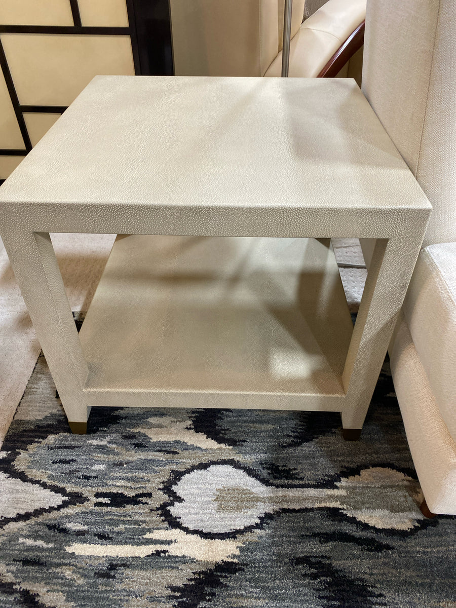 RESTORATION HARDWARE END TABLE CREAM SHAGREEN BRASS FEET