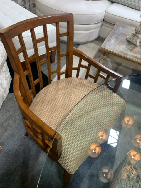 PAIR OF LEXINGTON CHAIRS  WOOD CUTOUT WEAVE LOOK UPHOLSTERY