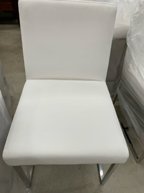 SET OF 6 DINING CHAIR WHITE LINEN CHROME BASE