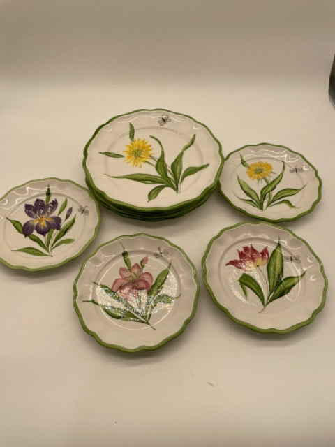 CHINA SET OF 8 VIETRI BOTANICAL 4  DINNER PLATES 4 SALAD PLATES