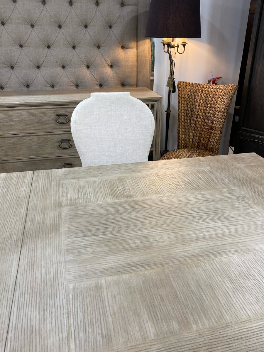 BERNHARDT  DINING TABLE SANDSTONE DOUBLE PEDESTAL WITH 6 CHAIRS 2 LEAF 20"