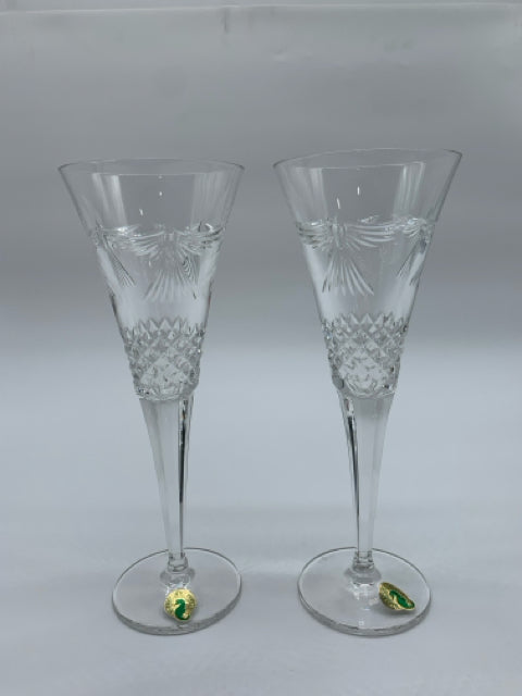 WATERFORD CRYSTAL  PAIR  MILLENNIUM TOASTING FLUTES PEACE PATTERN