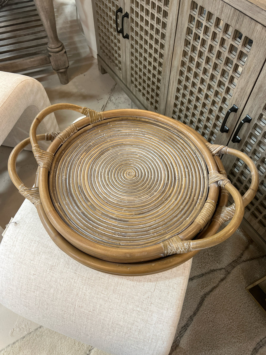 RATTAN NATURAL TRAY WITH HANDLES SET OF TWO