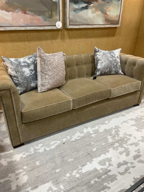 CENTURY CHESTERFIELD  SOFA 3 CUSHION MOCHA BUTTON TUFTED