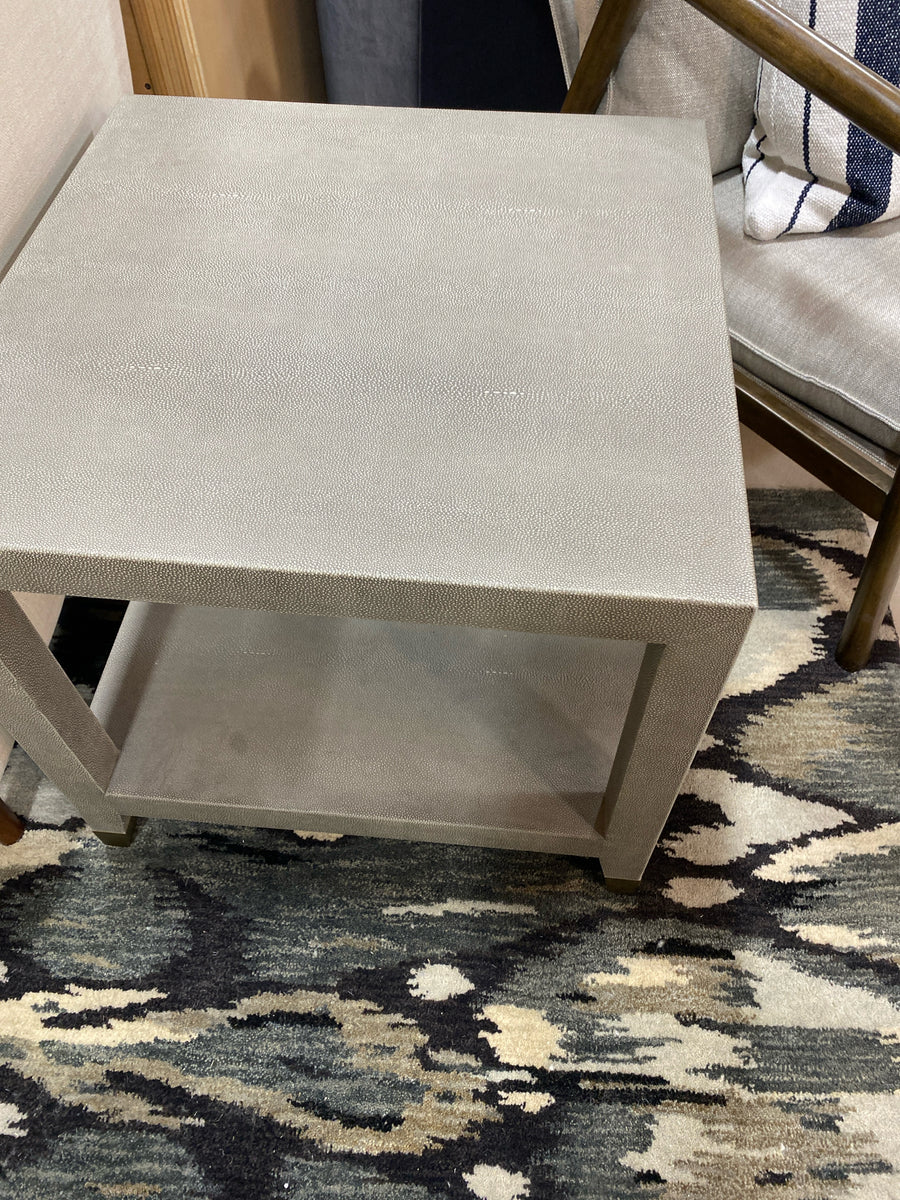 RESTORATION HARDWARE END TABLE GREY SHAGREEN BRASS FEET