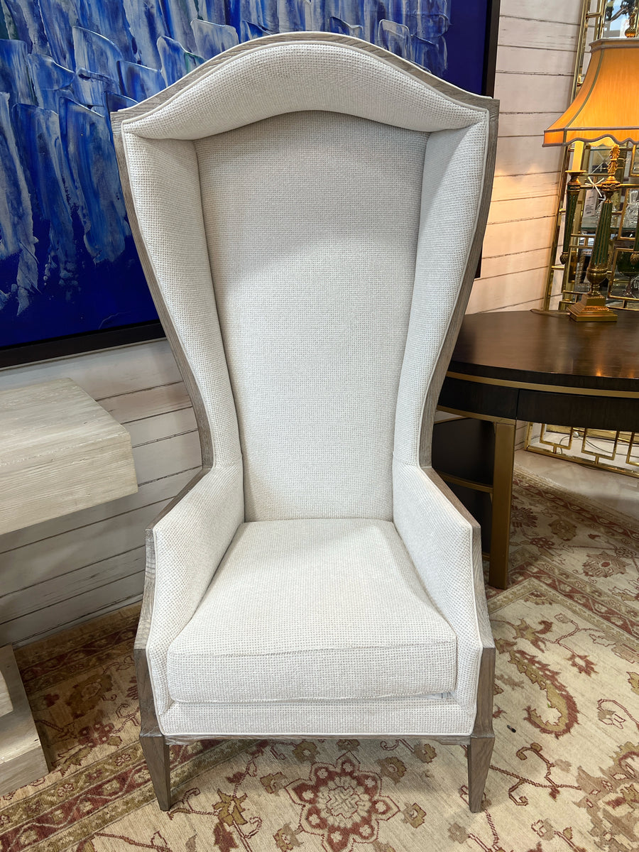 CARACOLE CHAIR HIGH BACK HOODED CREAM WITH WOOD TRIM