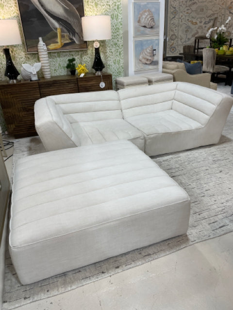 RESTORATION HARDWARE  2 SEAT SOFA WITH OTTOMAN  NATURAL BEIGE