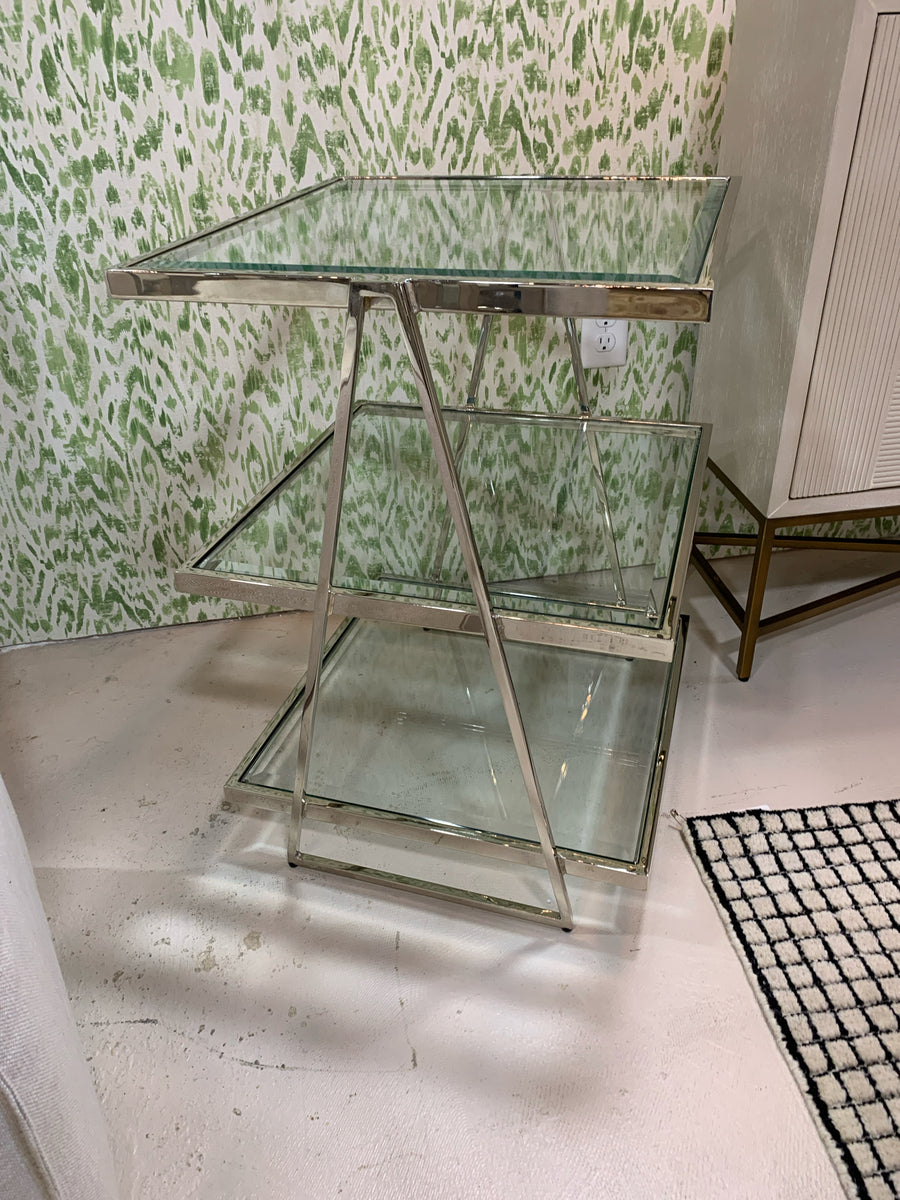 END TABLE CHROME WITH 3 GLASS SHELVES