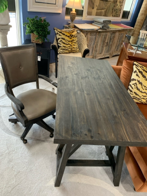 DESK  DARK WALNUT WOOD WITH  CHAIR WITH CASTERS