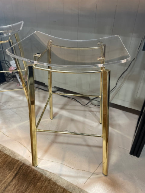 PAIR OF BAR STOOL GOLD BASE WITH LUCITE SEAT