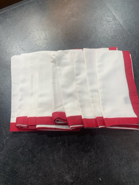 NAPKINS WHITE WITH RED BORDER SET OF 9