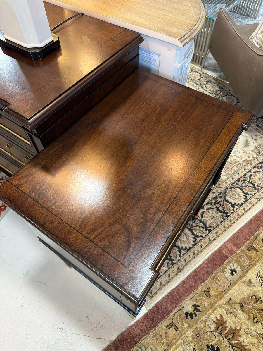 ETHAN ALLEN DRESSER AND 2 NIGHTSTAND DARK WOOD GOLD LEAF ACCENT – Consign &  Design