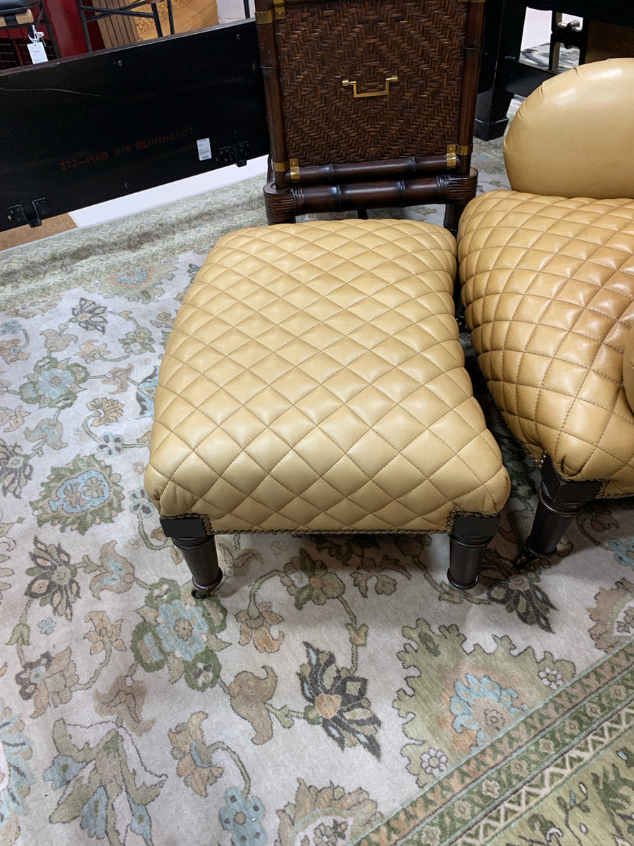 FERGUSON COPELAND LEATHER CHAIR AND OTTOMAN  CARMEL QUILTED