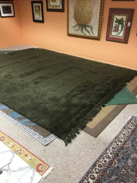 RECTANGULAR RUG HUNTER GREEN HAND KNOTTED