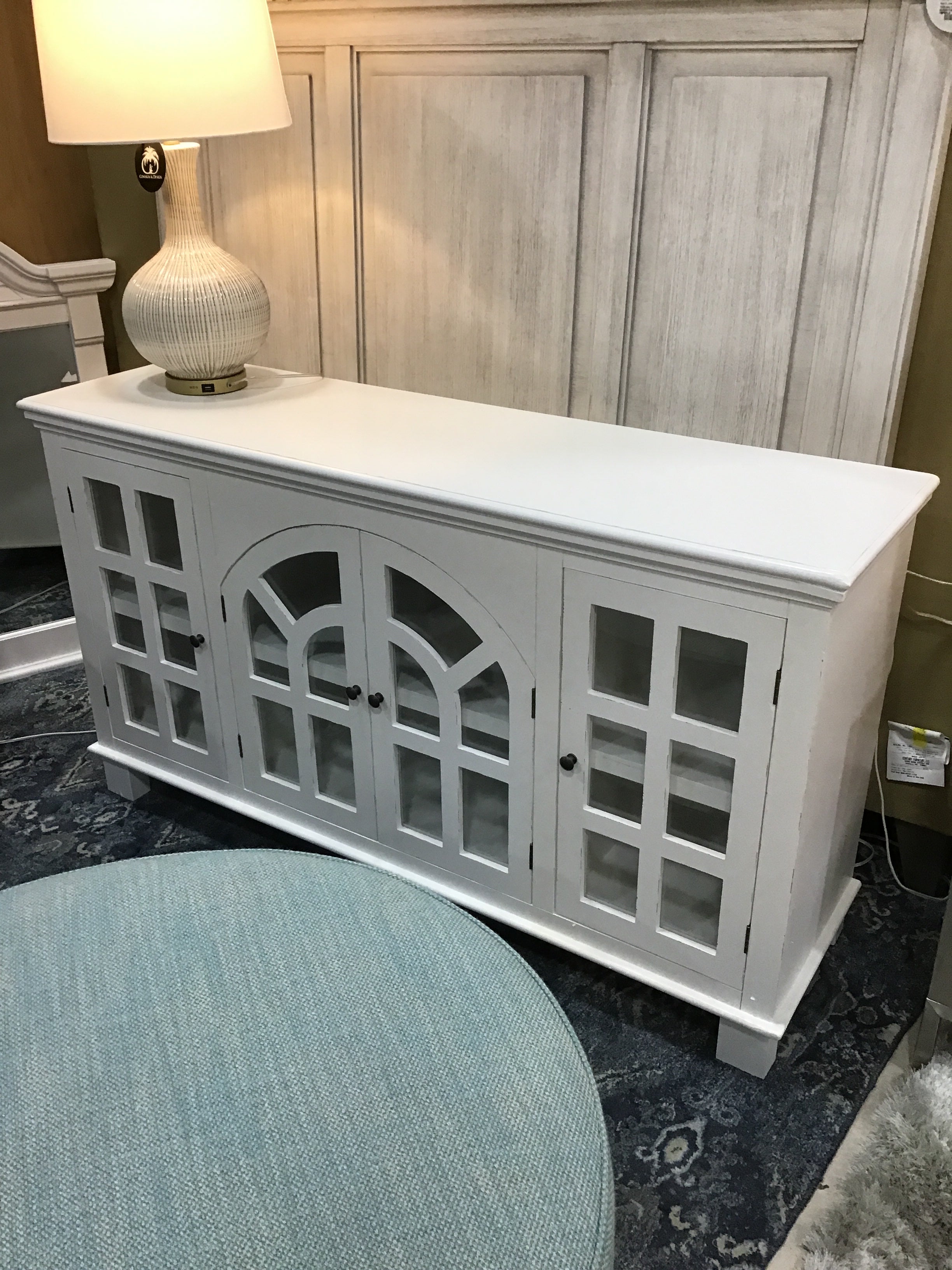 SIDEBOARD VERMONT WHITE WOOD WITH FOUR DOORS WITH GLASS – Consign & Design