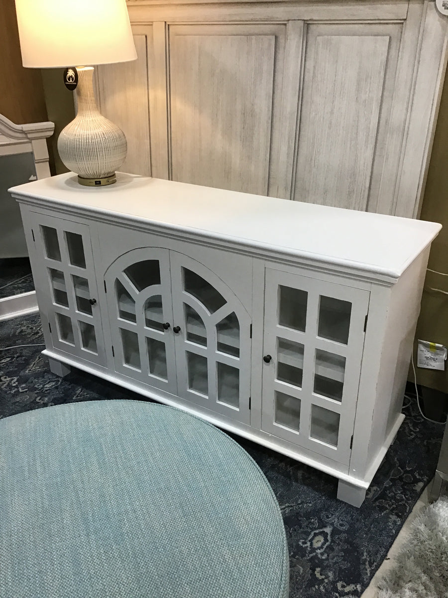 SIDEBOARD VERMONT WHITE WOOD WITH FOUR DOORS WITH GLASS