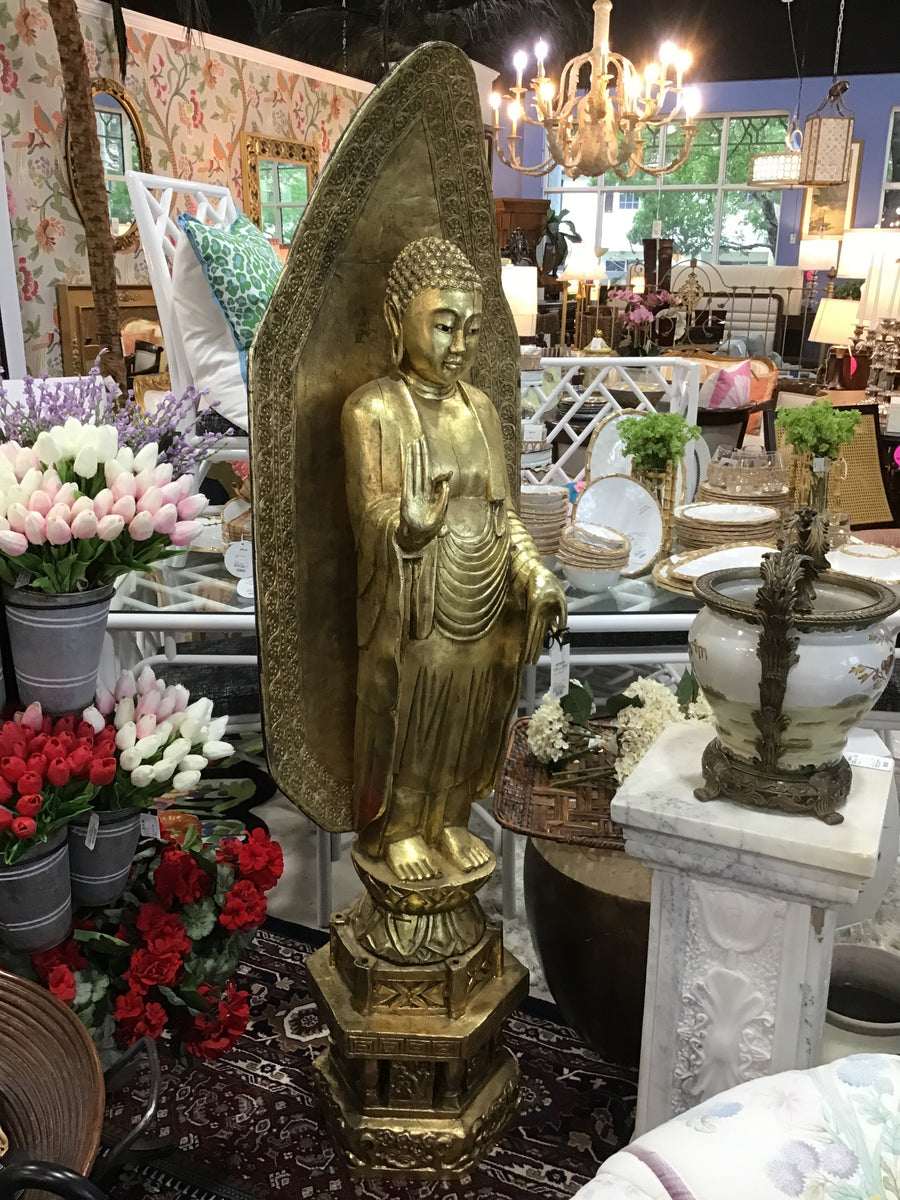 COUPLE/SET OF BUDDHAS WOODEN WITH GOLD LEAF
