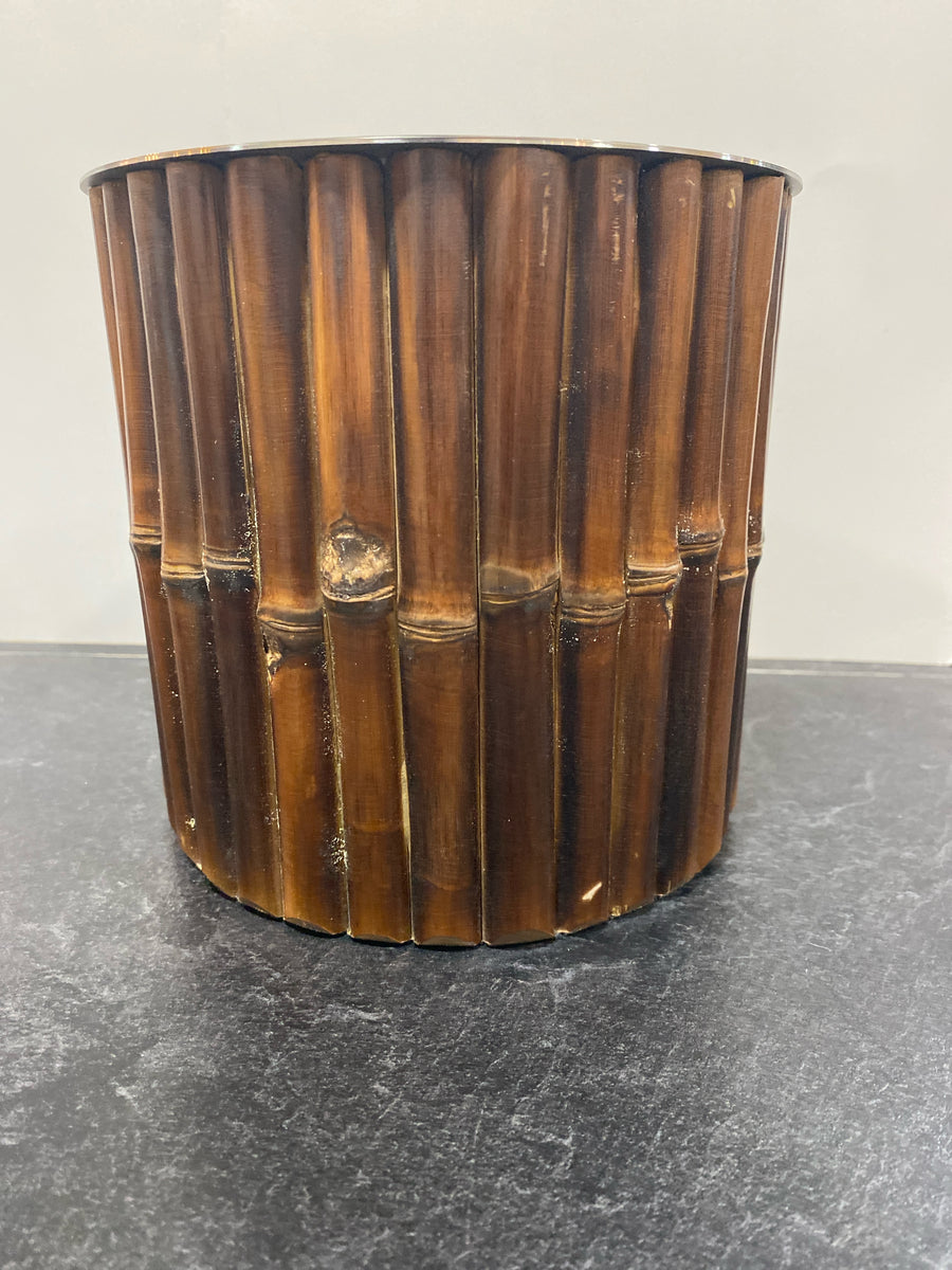 METAL AND BAMBOO ICE BUCKET 7"