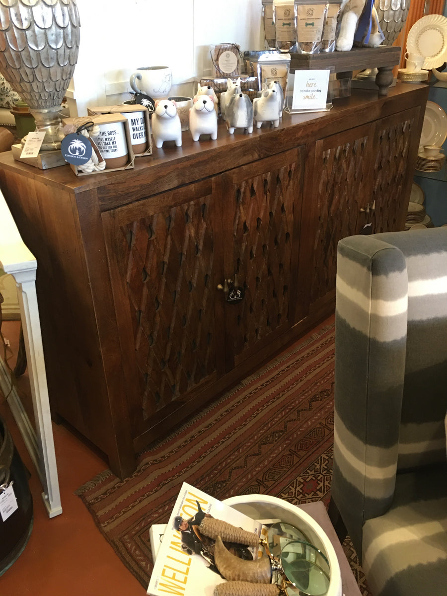 WALNUT FINISH  ON MANGO CONSOLE 4 DOOR