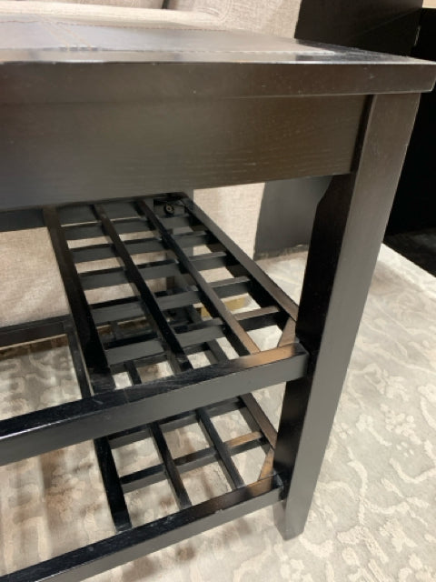 END TABLE BLACK WITH LEATHER INLAY 2 SHELF