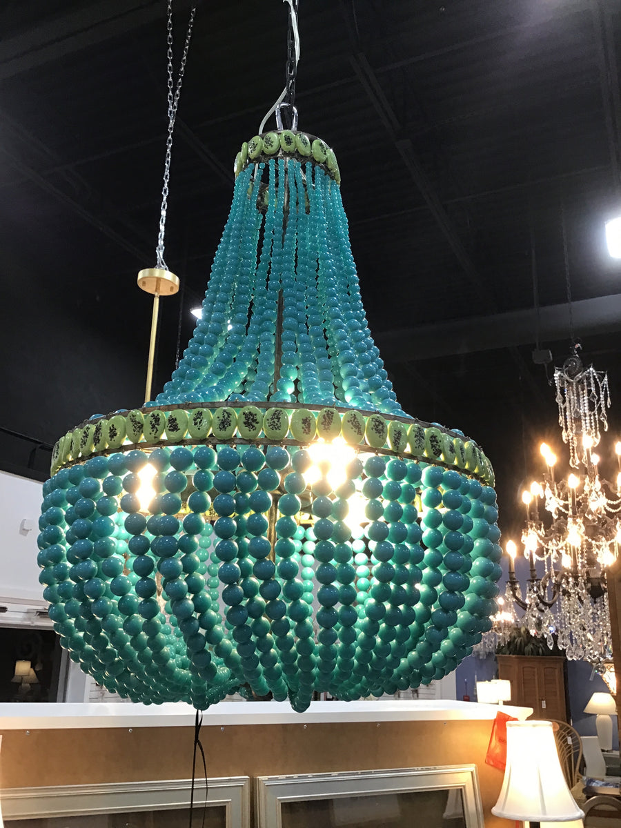 CHANDELIER WITH BLUE AND GREEN BEADS