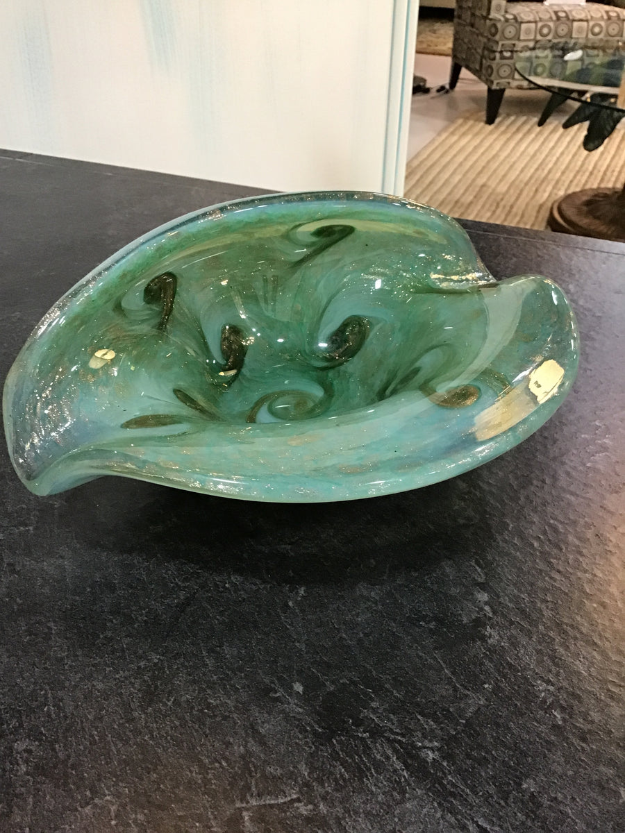 MURANO GLASS BOWL TEAL AND GOLD