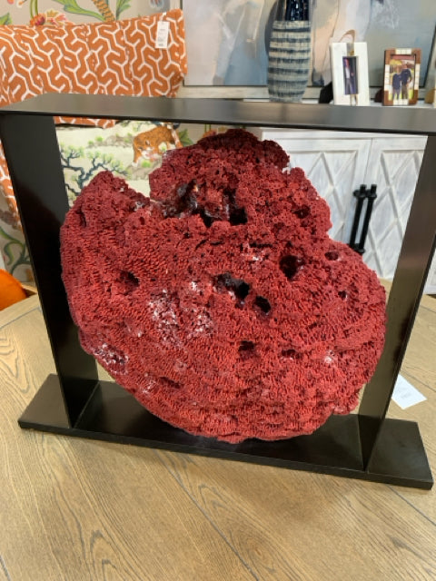 SCULPTURE RED CORAL IN METAL FRAME