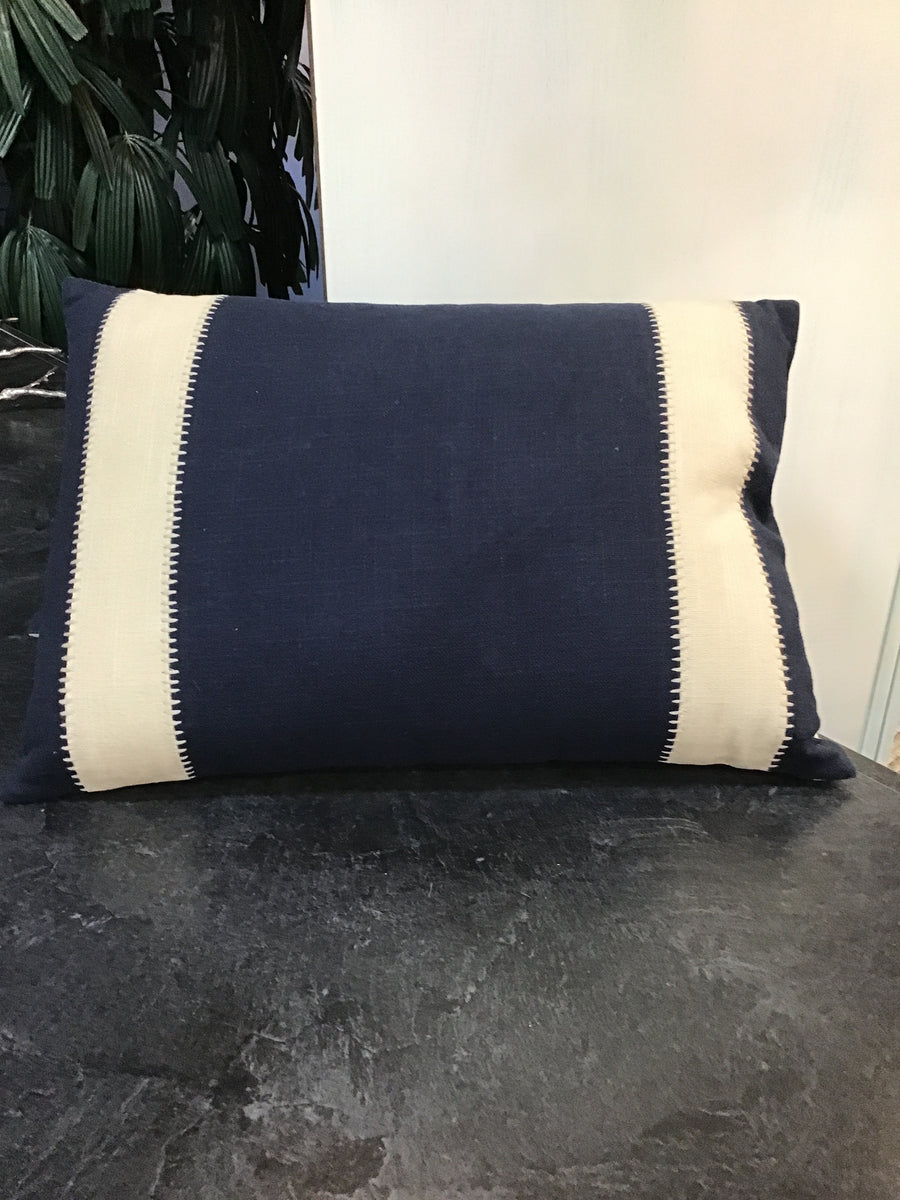 PILLOW NAVY BLUE WITH CREAM EMBROIDERED STRIPED