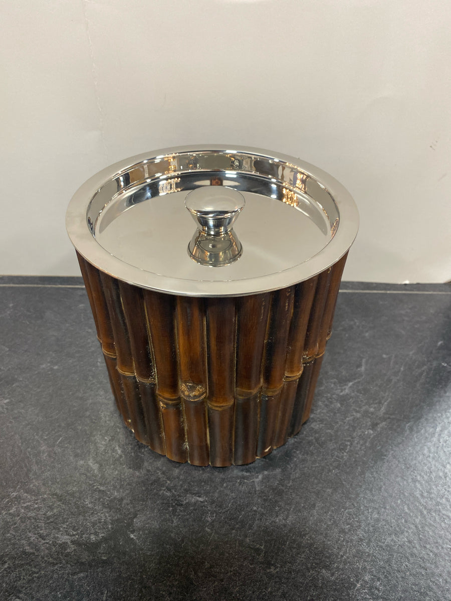 METAL AND BAMBOO ICE BUCKET 7"