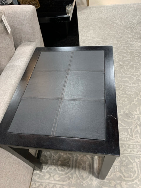 END TABLE BLACK WITH LEATHER INLAY 2 SHELF