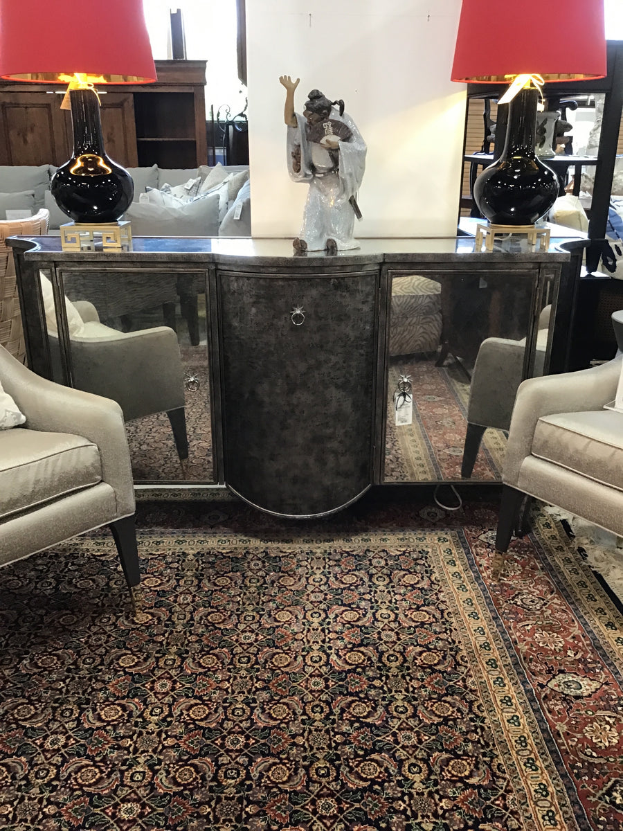 CONSOLE MIRRORED WITH SILVER LEAF AND THREE DOORS