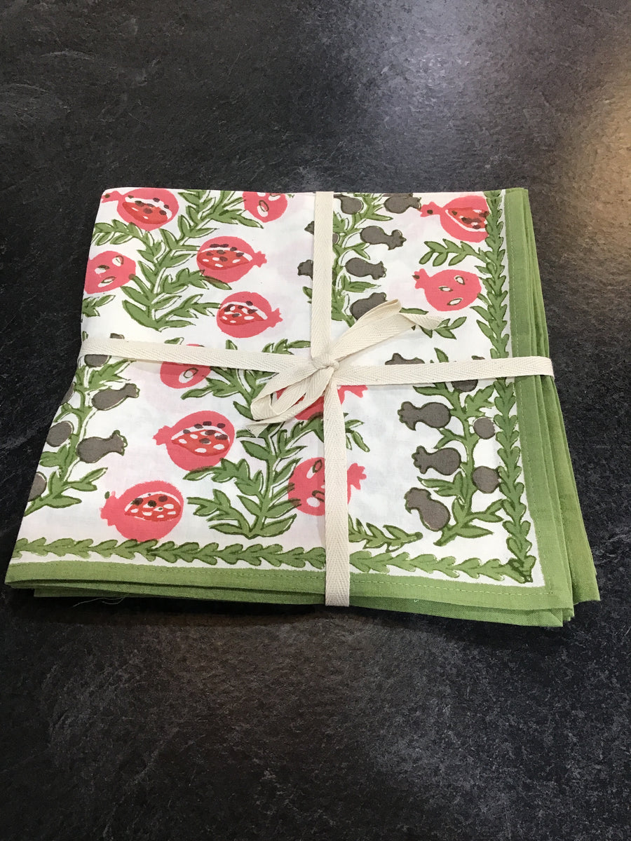 NAPKINS POM BELLS FERN & POPPY PACK OF FOUR