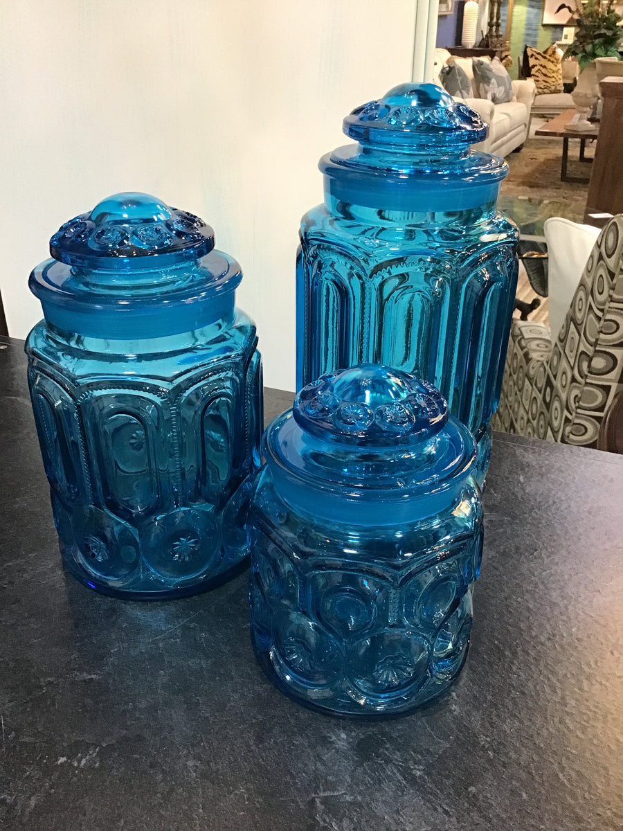 LE SMITH CANISTER SET MOON AND STARS TEAL BLUE