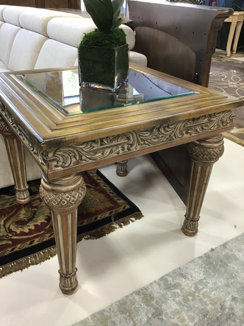 *END TABLE ORNATE WOOD AND GLASS