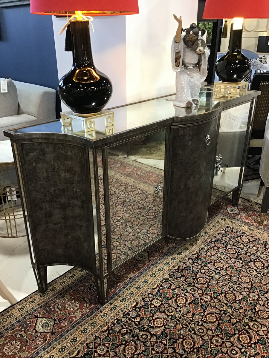 CONSOLE MIRRORED WITH SILVER LEAF AND THREE DOORS