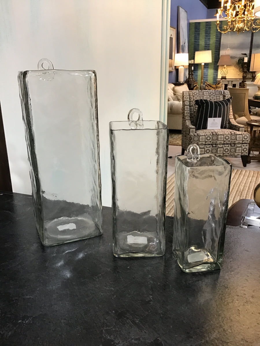 SET OF THREE HANGING VASES CLEAR GLASS